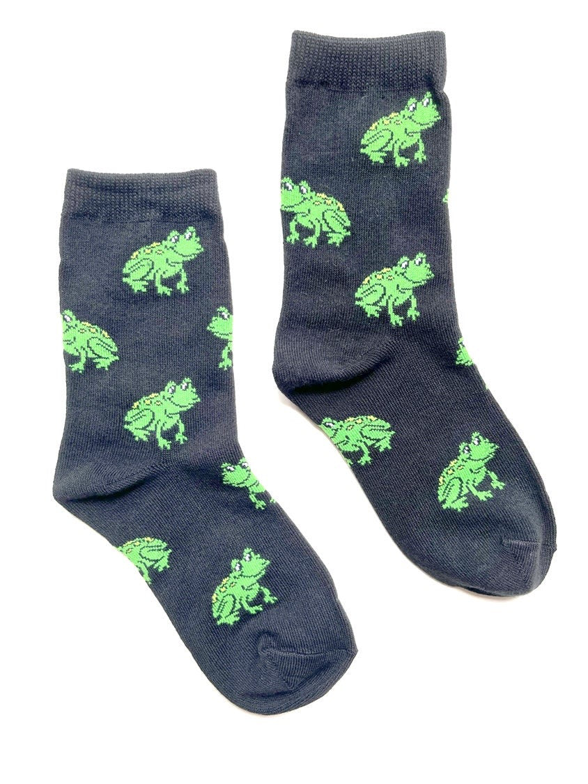 Boy girl novelty socks with frog pattern black green
