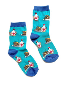 Novelty socks with Canadian maple syrup and pancakes girls boys