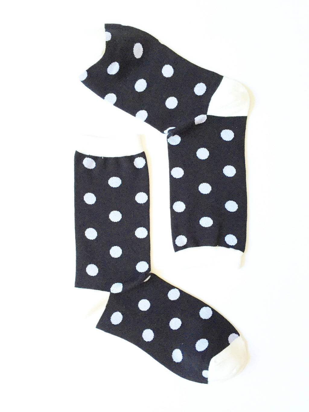 POLKA DOTS WHITE ON BLACK CREW SOCKS