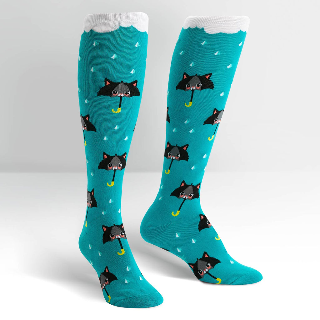 Funky knee high socks featuring raining cats