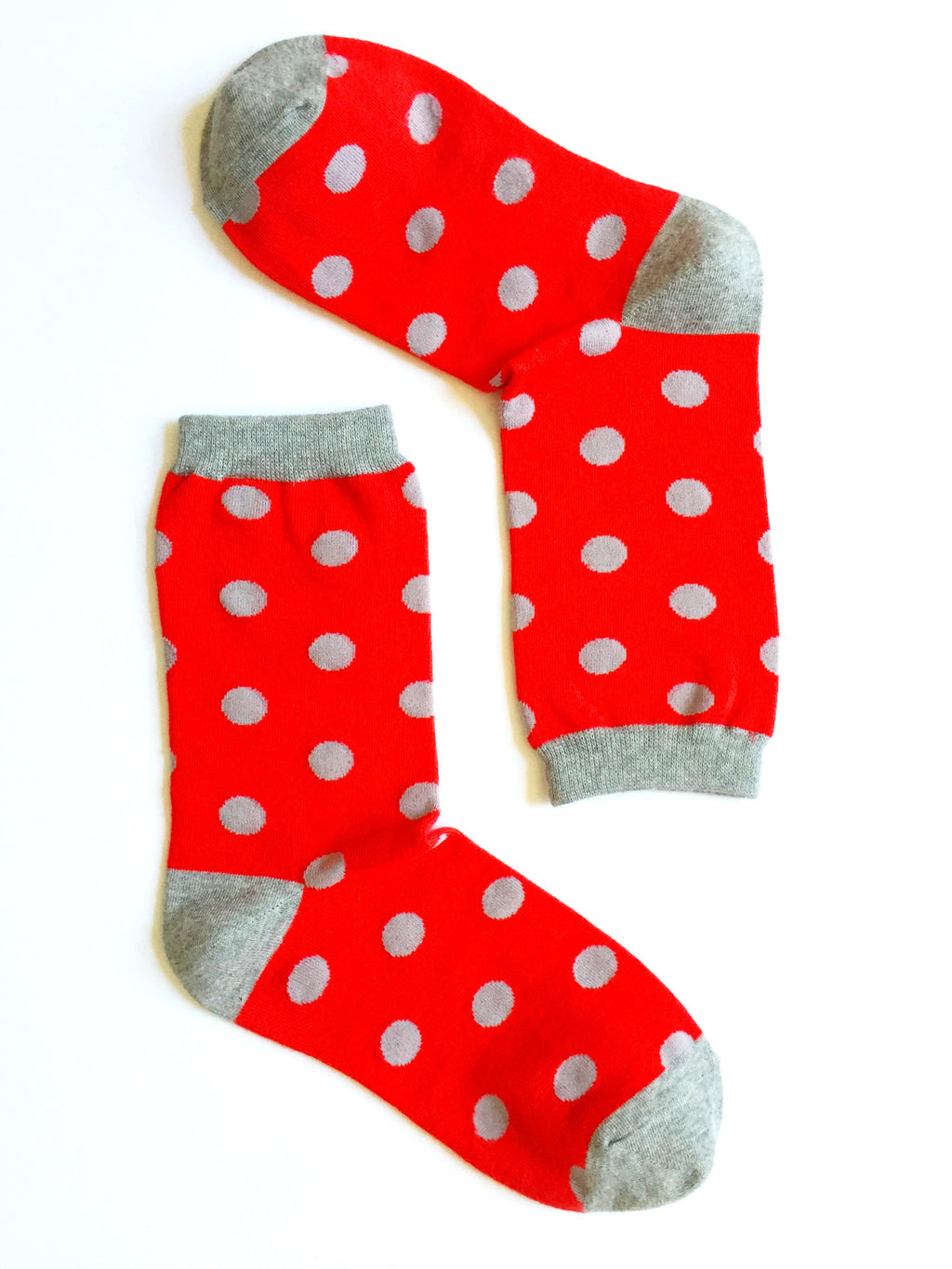 POLKA DOTS GREY ON RED CREW SOCKS