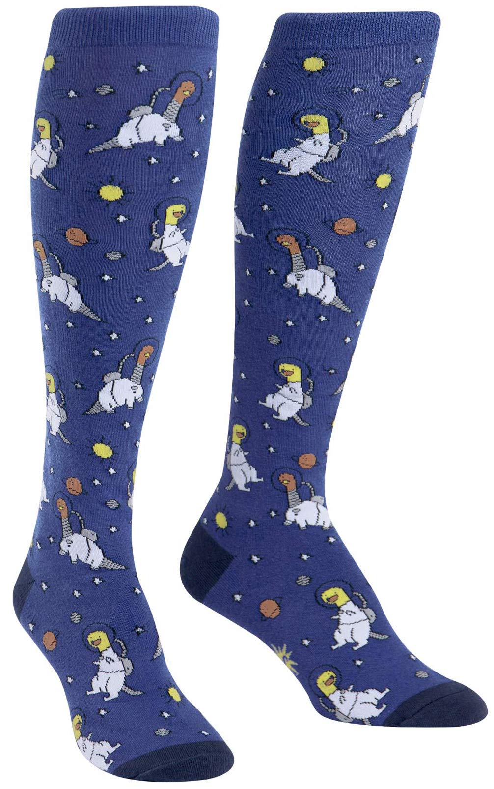 Dinosaur in space knee high socks adults