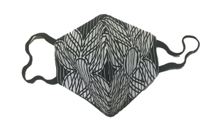 Face Mask - Flower White and Black