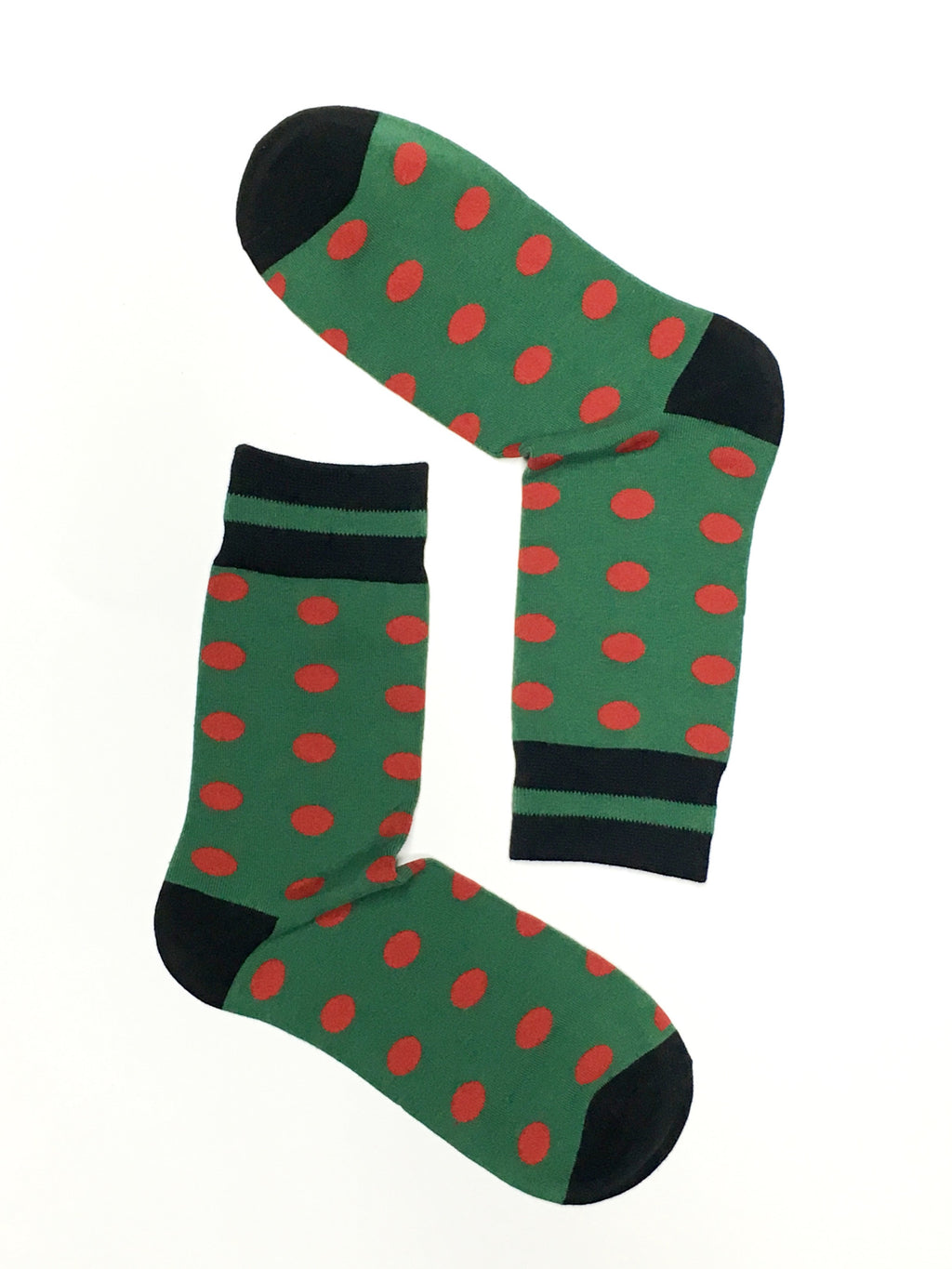 POLKA DOTS RED ON GREEN CREW SOCKS