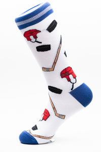 Hockey puck, stick, helmet fun crew socks