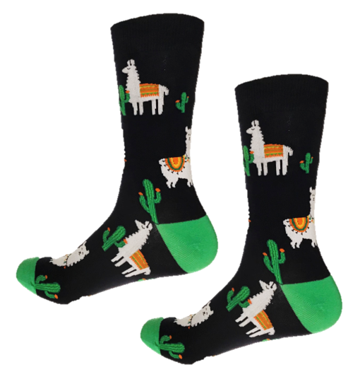 Wacky lama crew socks designed in Canada 