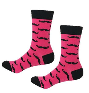 Funky mustache socks in a vibrant pink colour