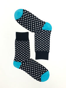 DOTS WHITE ON NAVY BLUE CREW SOCKS