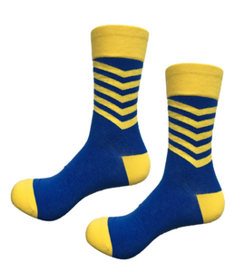 Get your game on with these superhero yellow funky socks